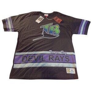 Tampa Bay Devil Rays Mitchell & Ness MLB Size XL Shirt Distressed Logo Black NWT